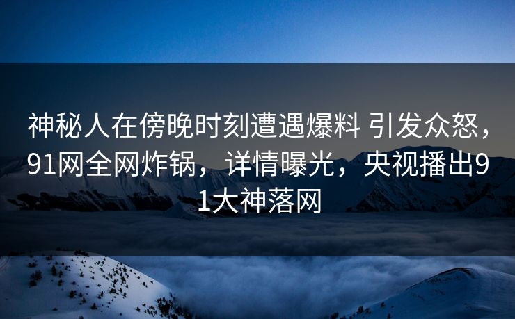 神秘人在傍晚时刻遭遇爆料 引发众怒，91网全网炸锅，详情曝光，央视播出91大神落网
