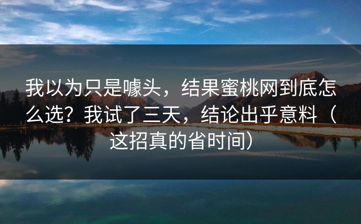 我以为只是噱头，结果蜜桃网到底怎么选？我试了三天，结论出乎意料（这招真的省时间）